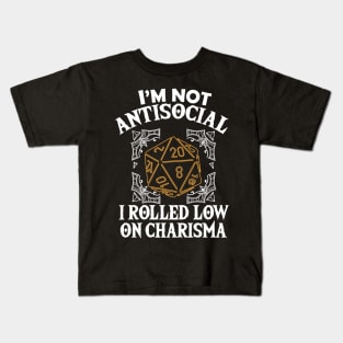 Tabletop Gaming Gift Dragons D20 Dice Im Not Antisocial Print Kids T-Shirt